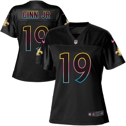 Nike Saints #19 Ted Ginn Jr Black Women's NFL Fashion Game Jersey